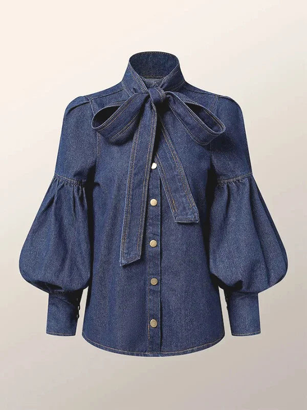 Christy – Denimbluse med Puffermer