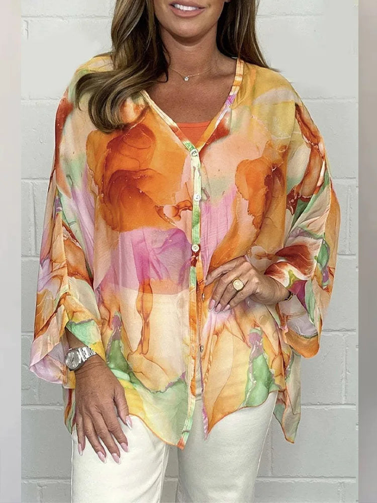 Steph | Elegant oversized bluse med akvarellmønster